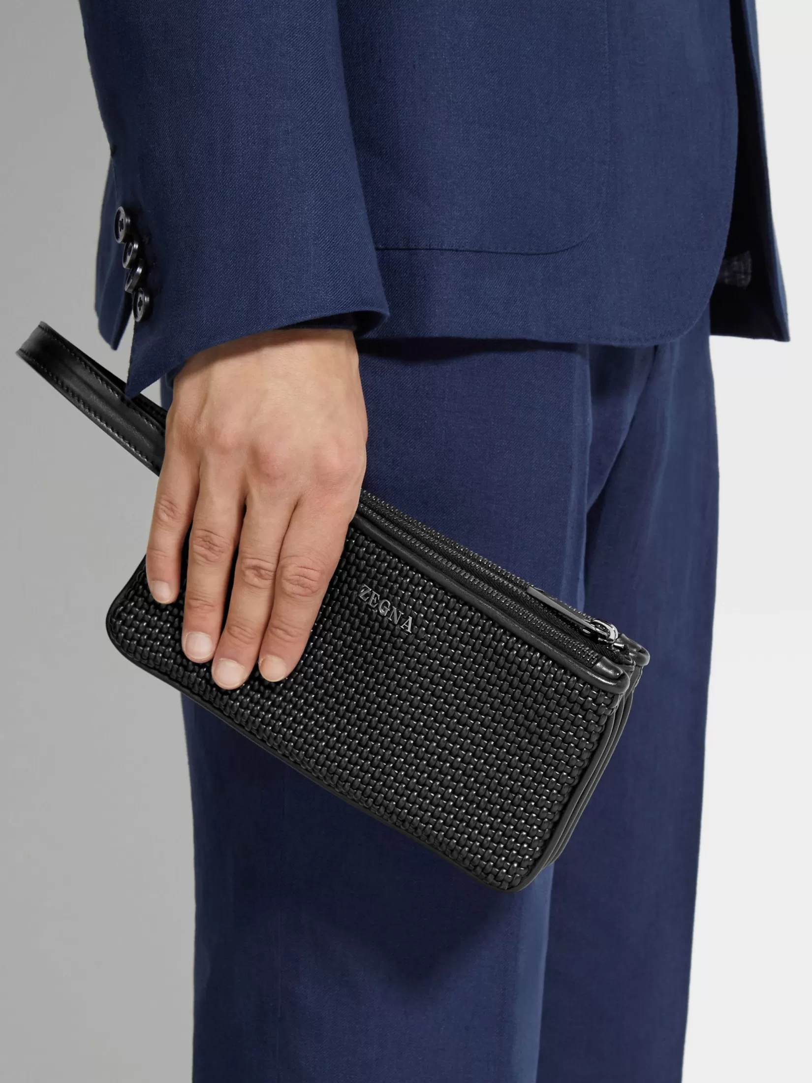 Online ZEGNA Bolso de Mano en Piel PELLETESSUTA™ con Cremallera Triple de Color Negro