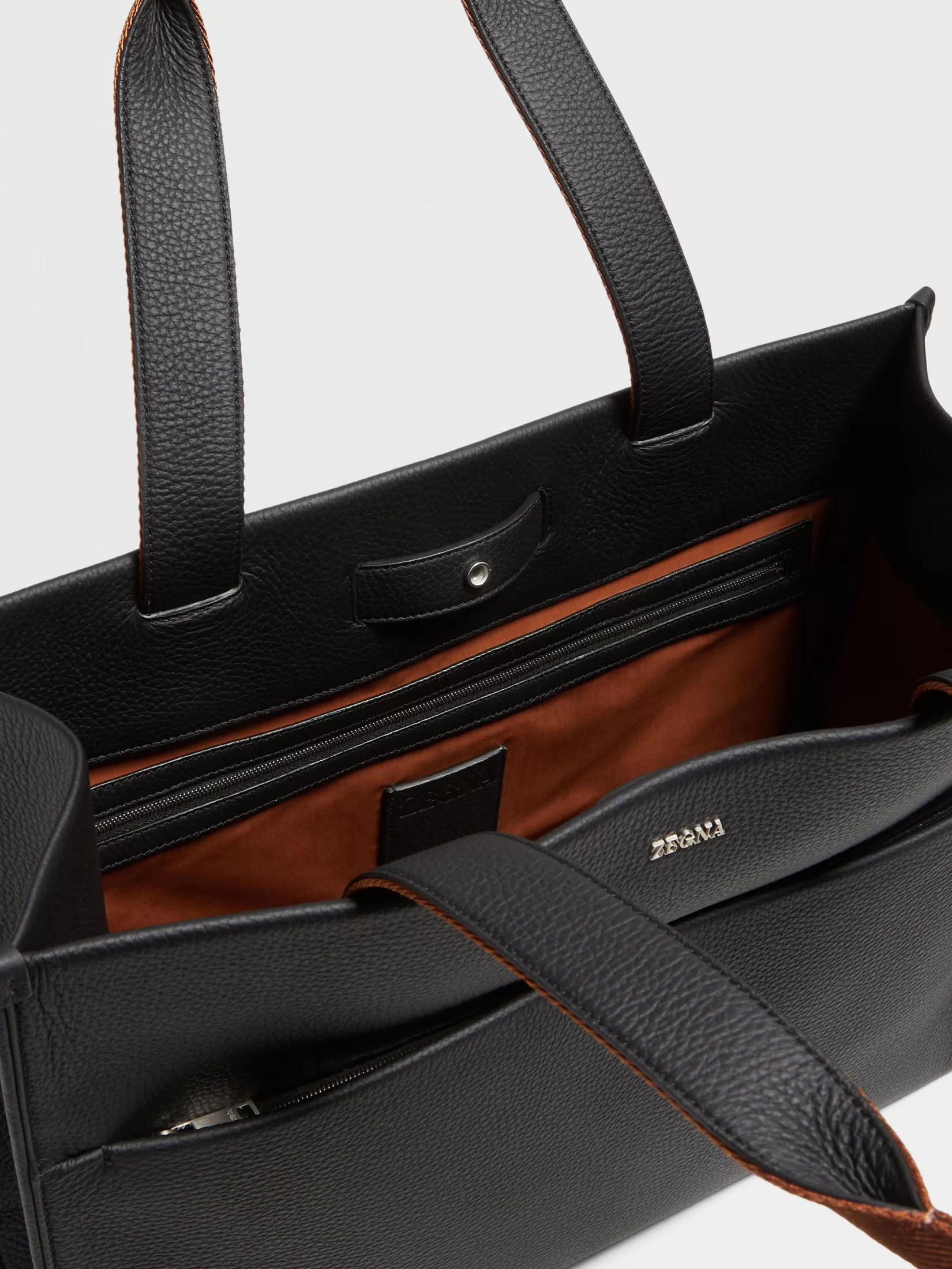 Cheap ZEGNA Bolso Tote Horizontal en Piel de Ciervo Color Negro