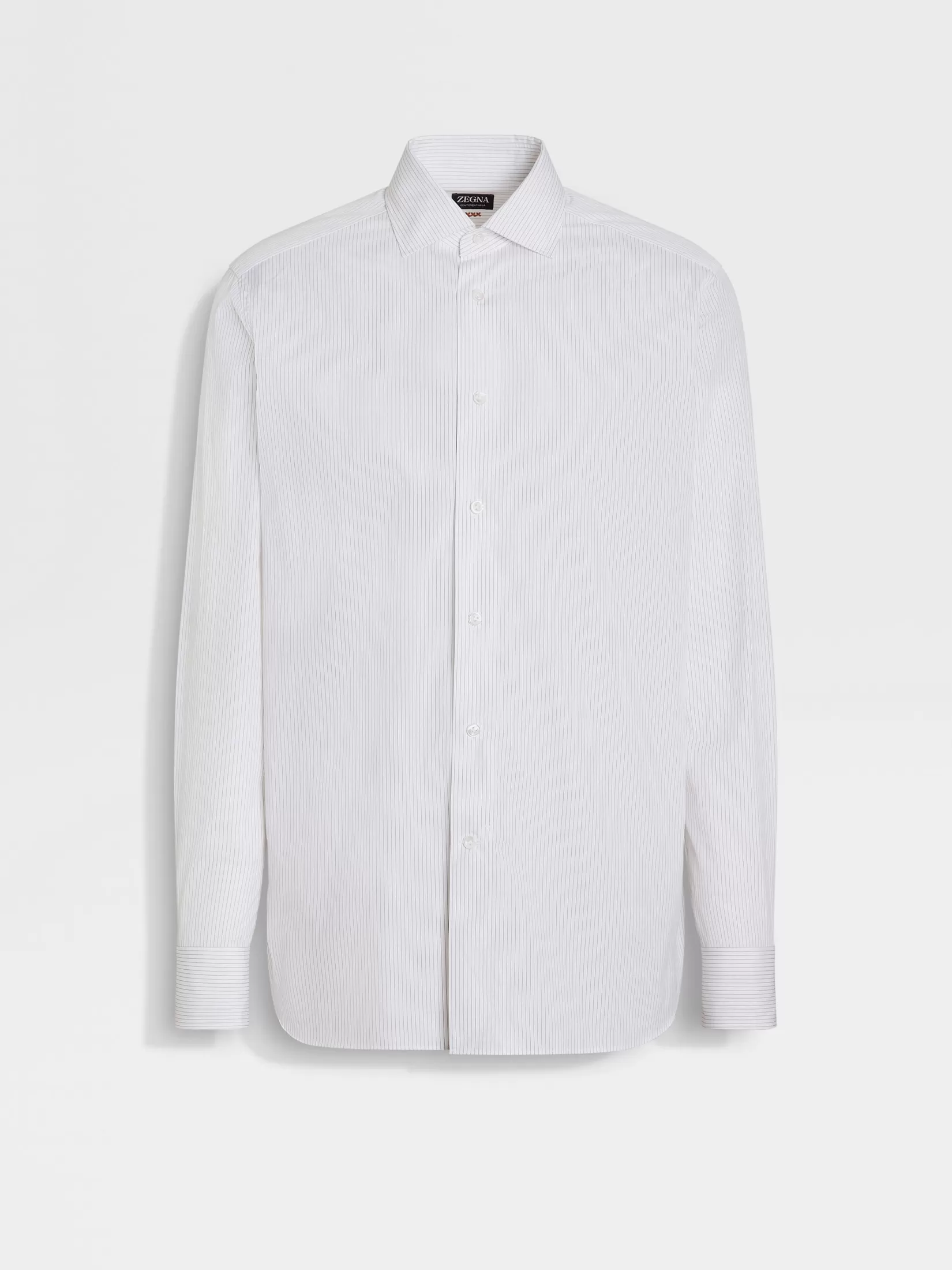 Store ZEGNA Camisa de Algodón Centoventimila a Rayas Color Blanco y Caqui Blanco/Caqui