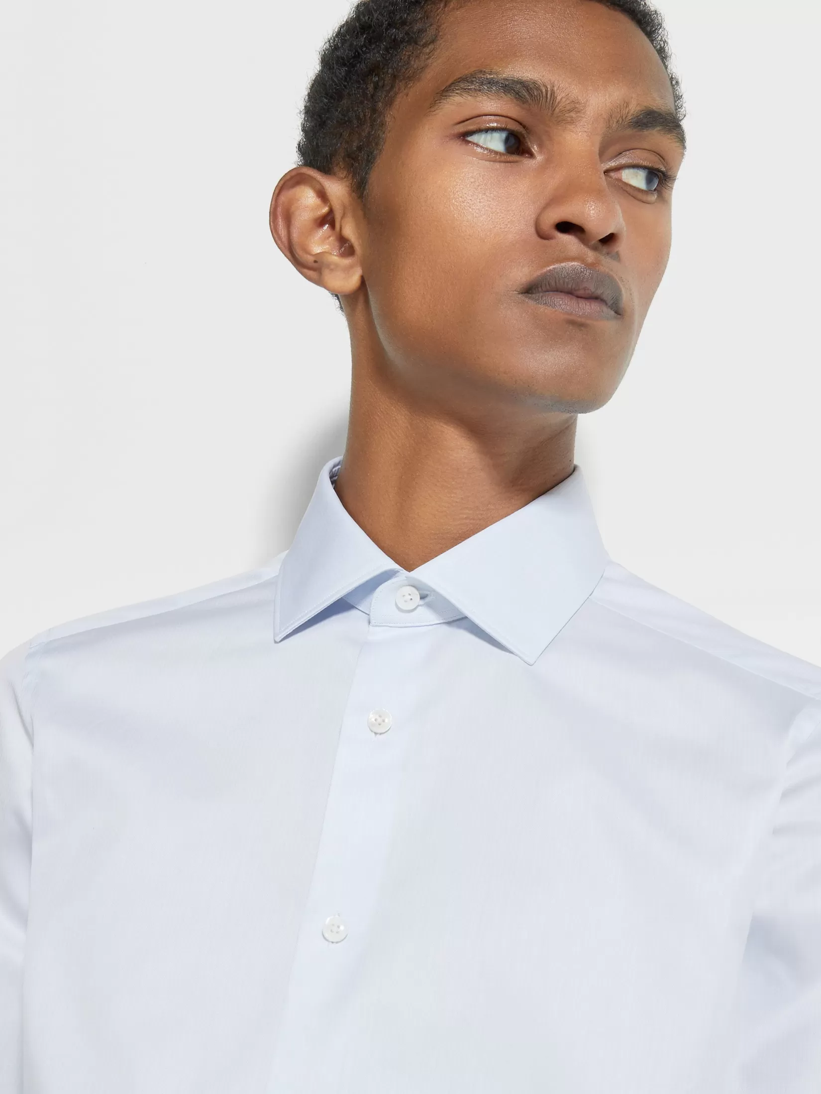 Best Sale ZEGNA Camisa de Algodón Trecapi con Rayas Pequeñas Estructuradas Azul Claro Azulclaro