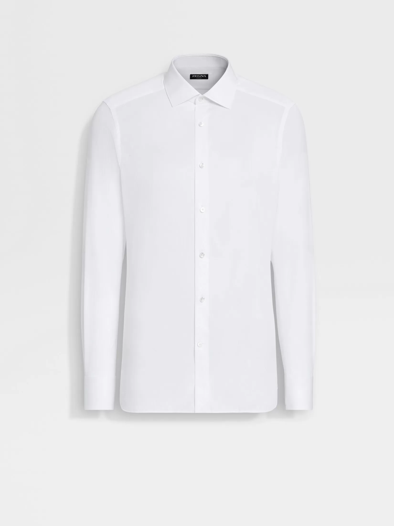 Store ZEGNA Camisa de Algodón Trecapi con Rayas Pequeñas Estructuradas Color Blanco