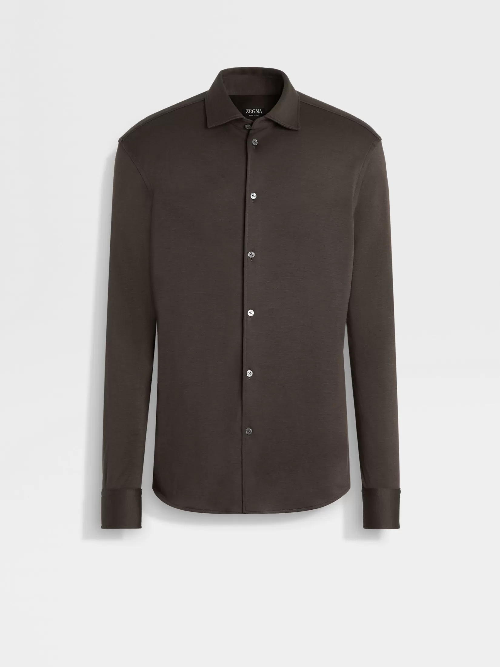 Online ZEGNA Camisa de Cachemira y Seda Marrónoscuro