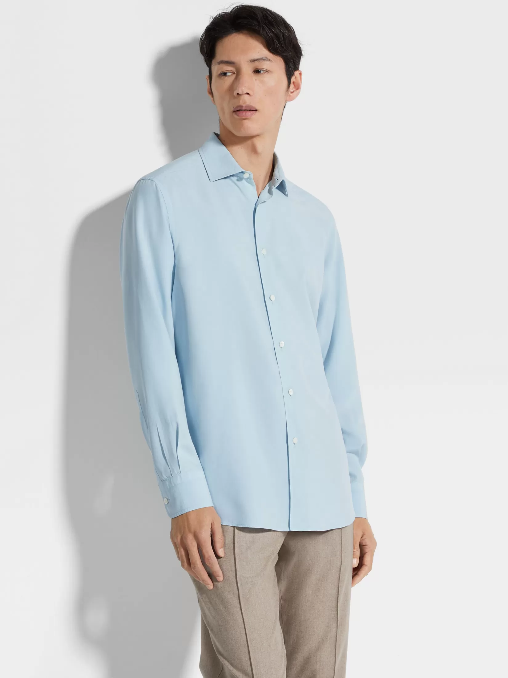 Online ZEGNA Camisa de seda Azulclaro