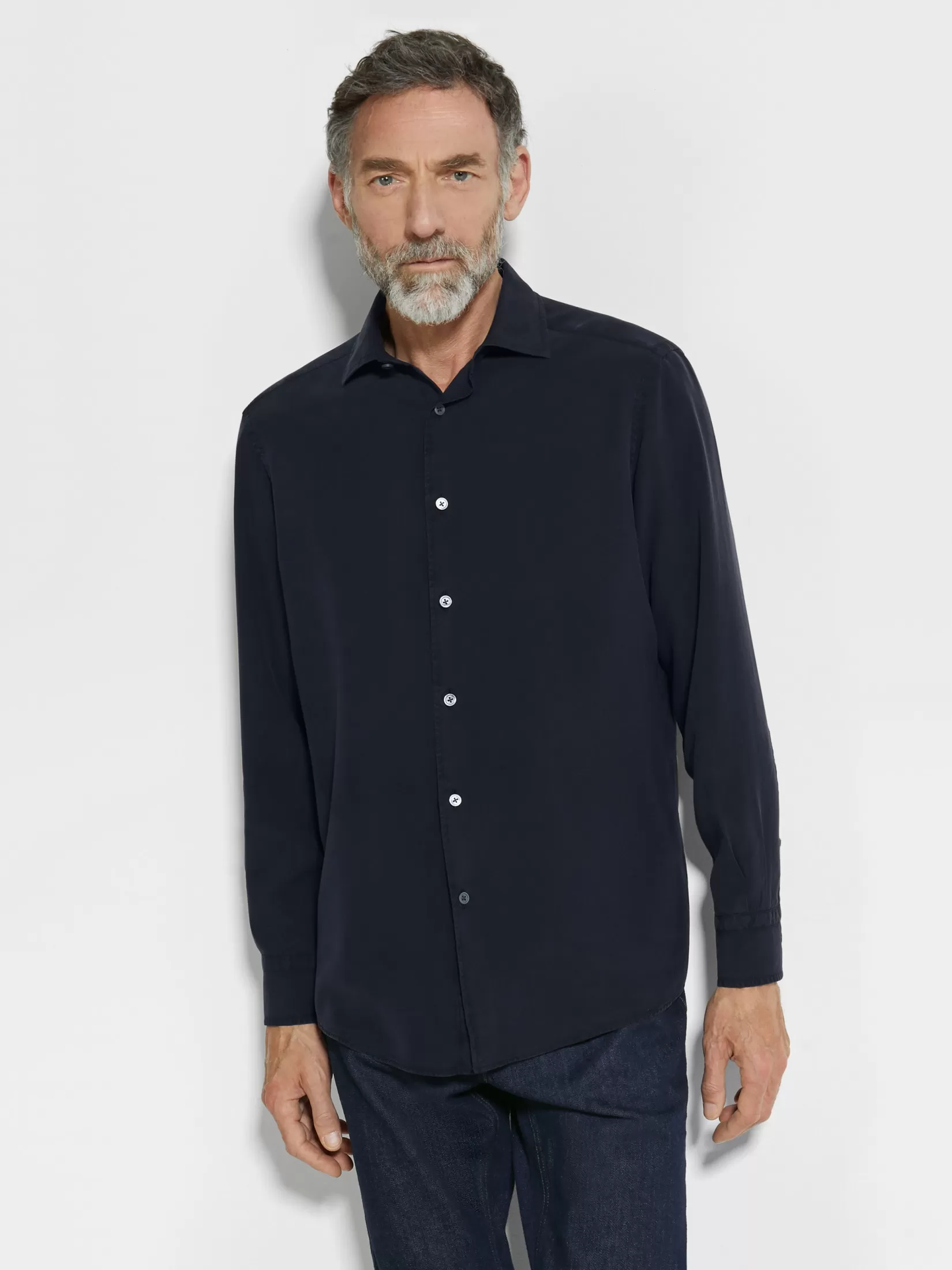 Hot ZEGNA Camisa de seda Azulmarino