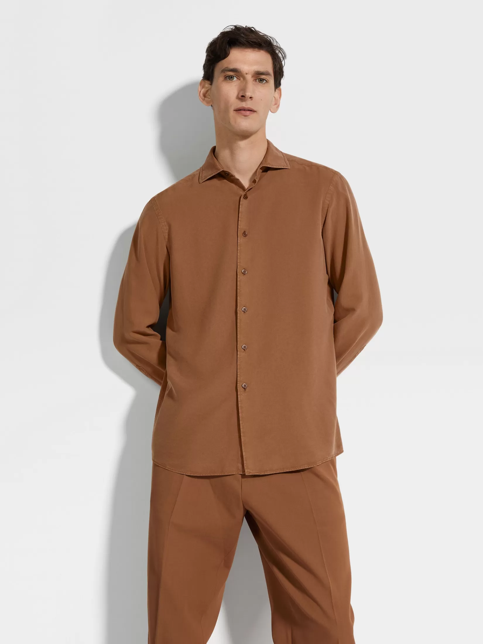 Best Sale ZEGNA Camisa de seda Foliageoscuro