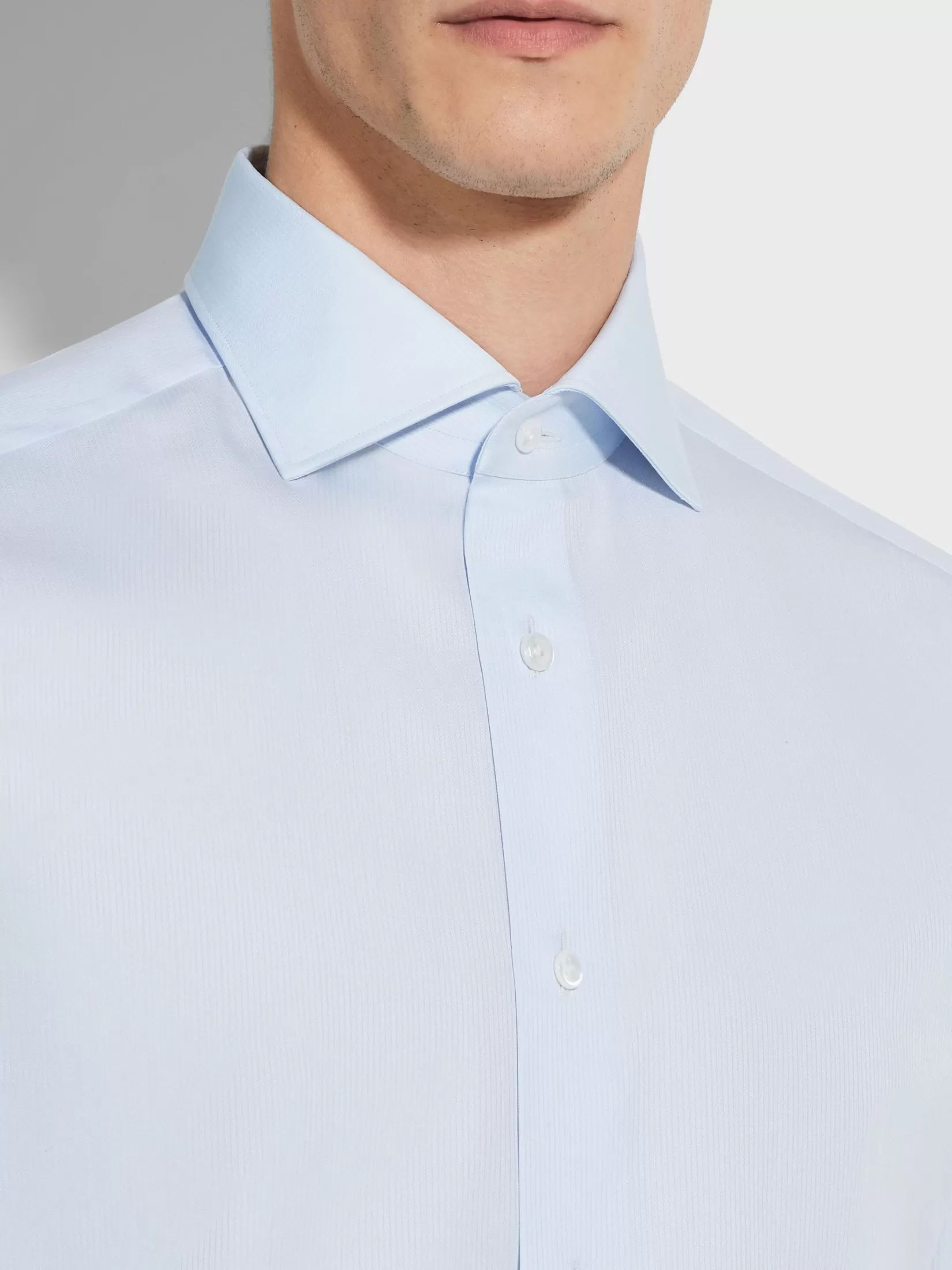 Shop ZEGNA Camisa en Algodón Centoventimila con Rayas Pequeñas Color Azul Claro Azulclaro