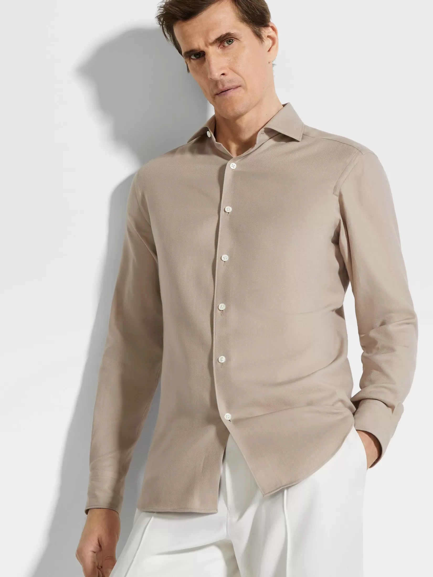 Cheap ZEGNA Camisa en Cashco Grispardoclaro