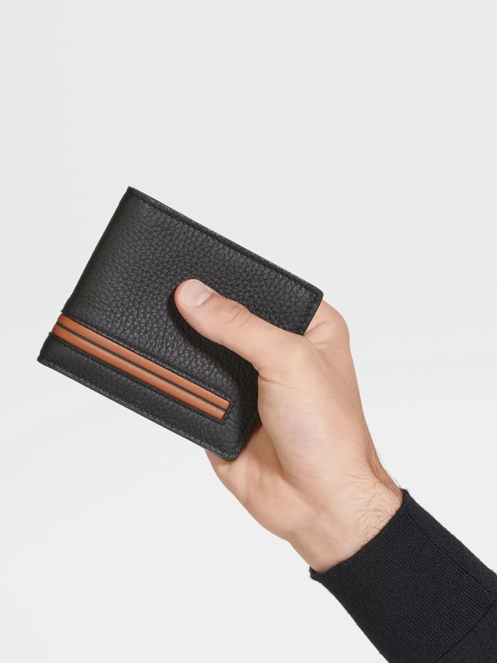 Best ZEGNA Cartera Plegable en Piel de Ciervo de Color Negro