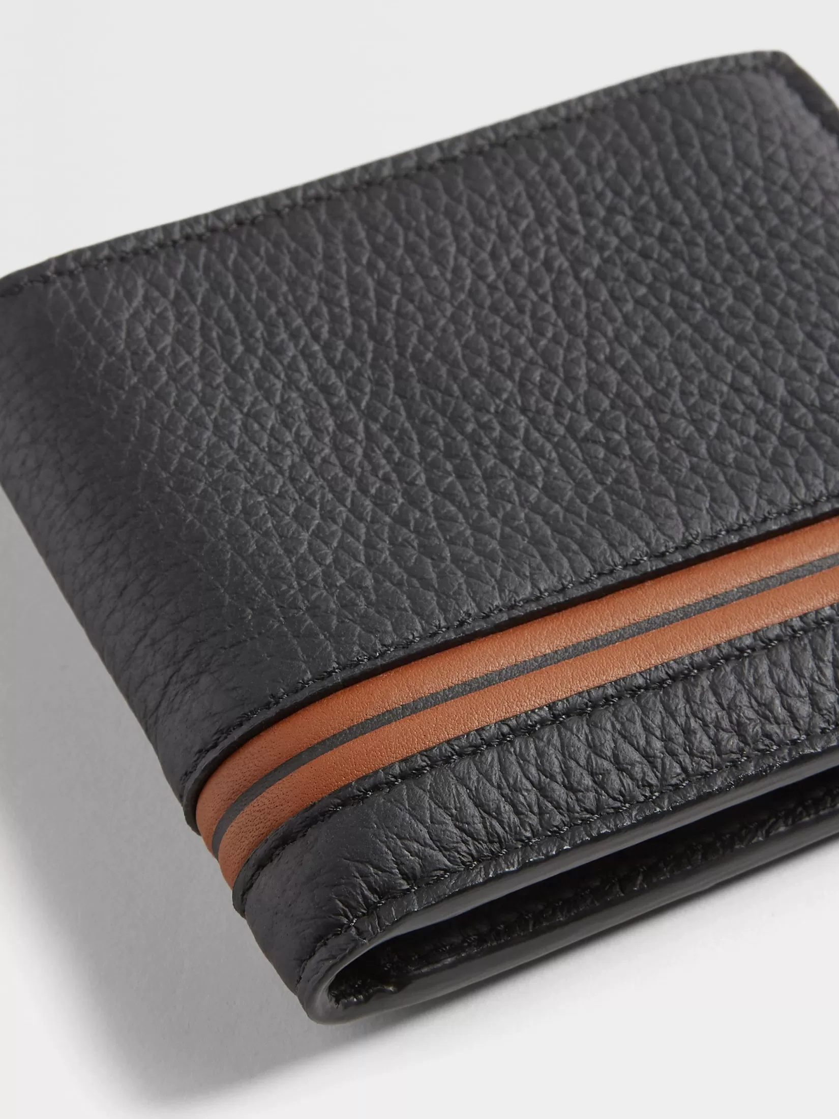 Best ZEGNA Cartera Plegable en Piel de Ciervo de Color Negro