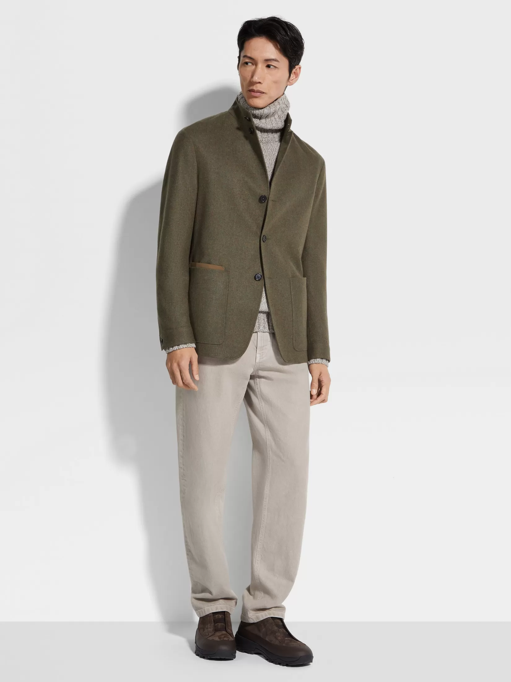 Flash Sale ZEGNA Chaqueta Il Conte en Oasi Cashmere Verdemilitarjaspeado