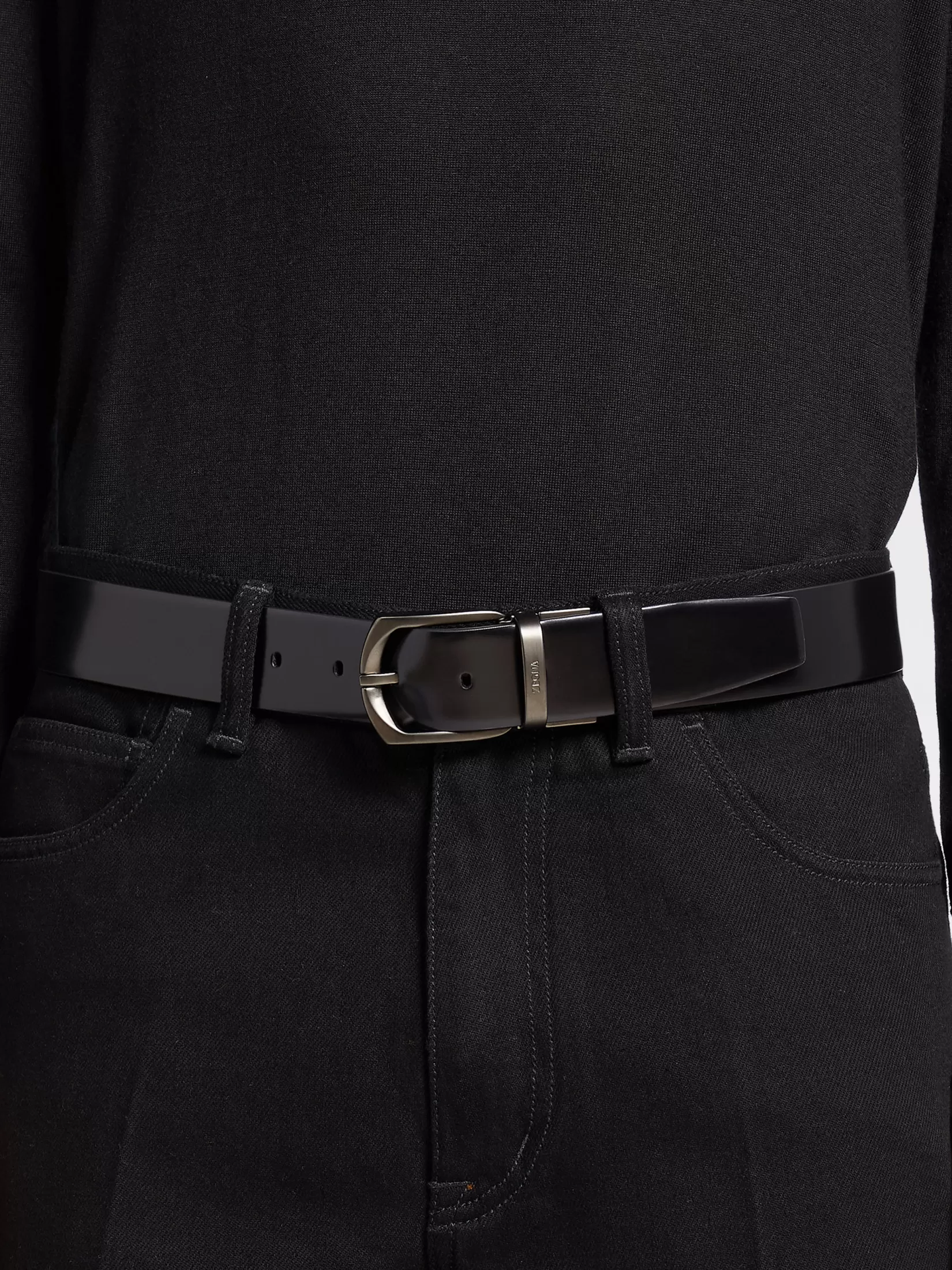 Fashion ZEGNA Cinturón de Piel Reversible Color Negro