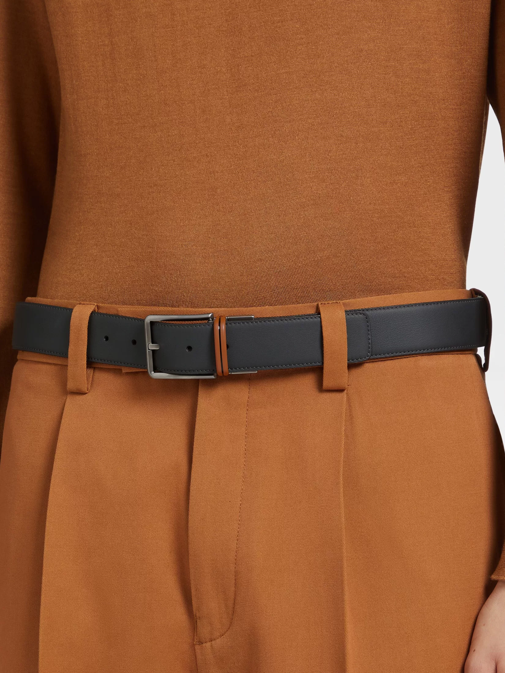 Discount ZEGNA Cinturón de Piel Reversible Color Negro y Foliage Negro/Foliage