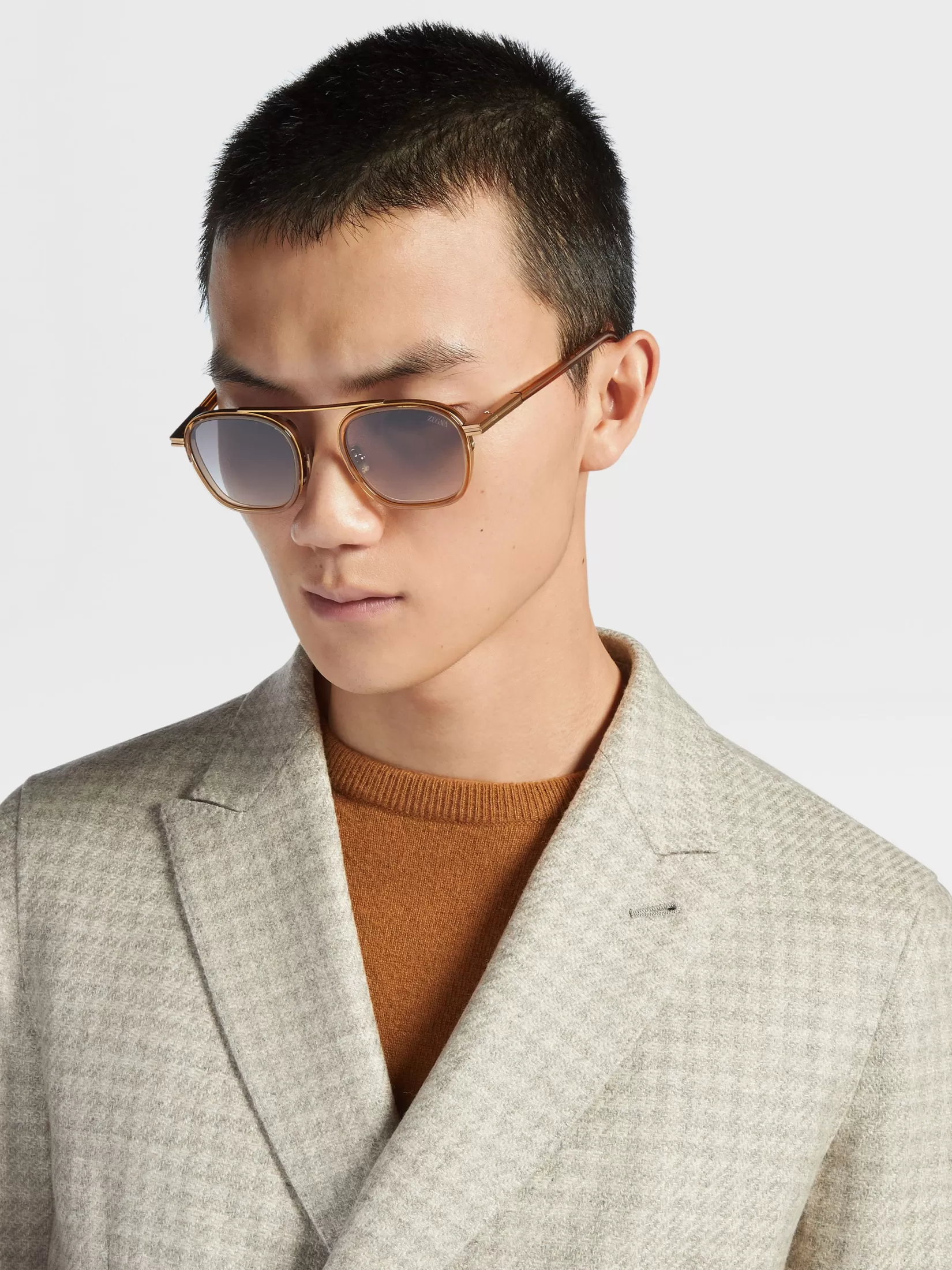 New ZEGNA Gafas de Sol Orizzonte I en Acetato y Metal Color Sirope Dorado Transparente Siropedoradotransparente