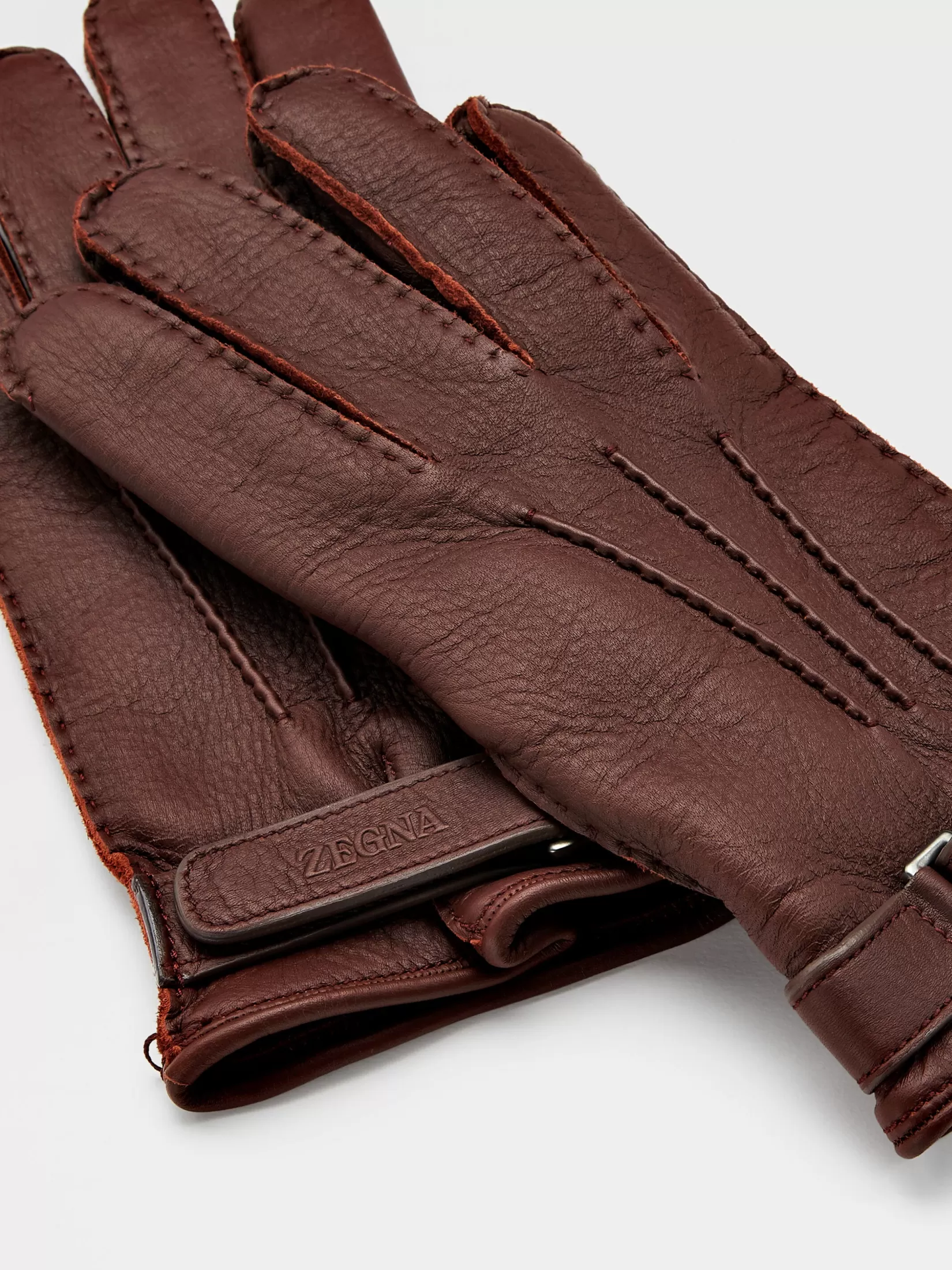 Store ZEGNA Guantes en Piel de Ciervo Color Foliage Oscuro Foliageoscuro