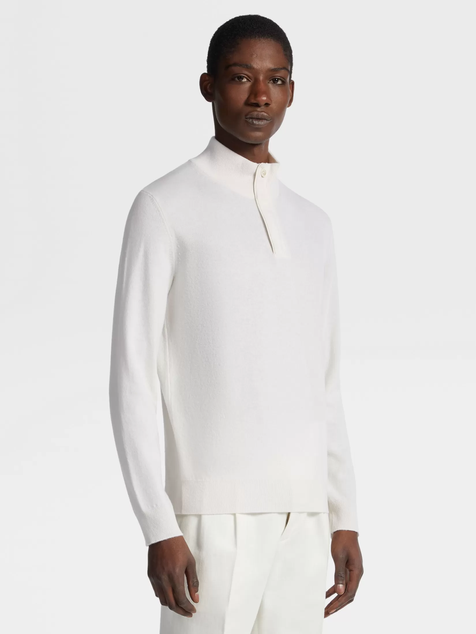 Hot ZEGNA Jersey con Cuello de Chimenea y Cremallera en Oasi Cashmere Color Blanco Mixto Blancomixto