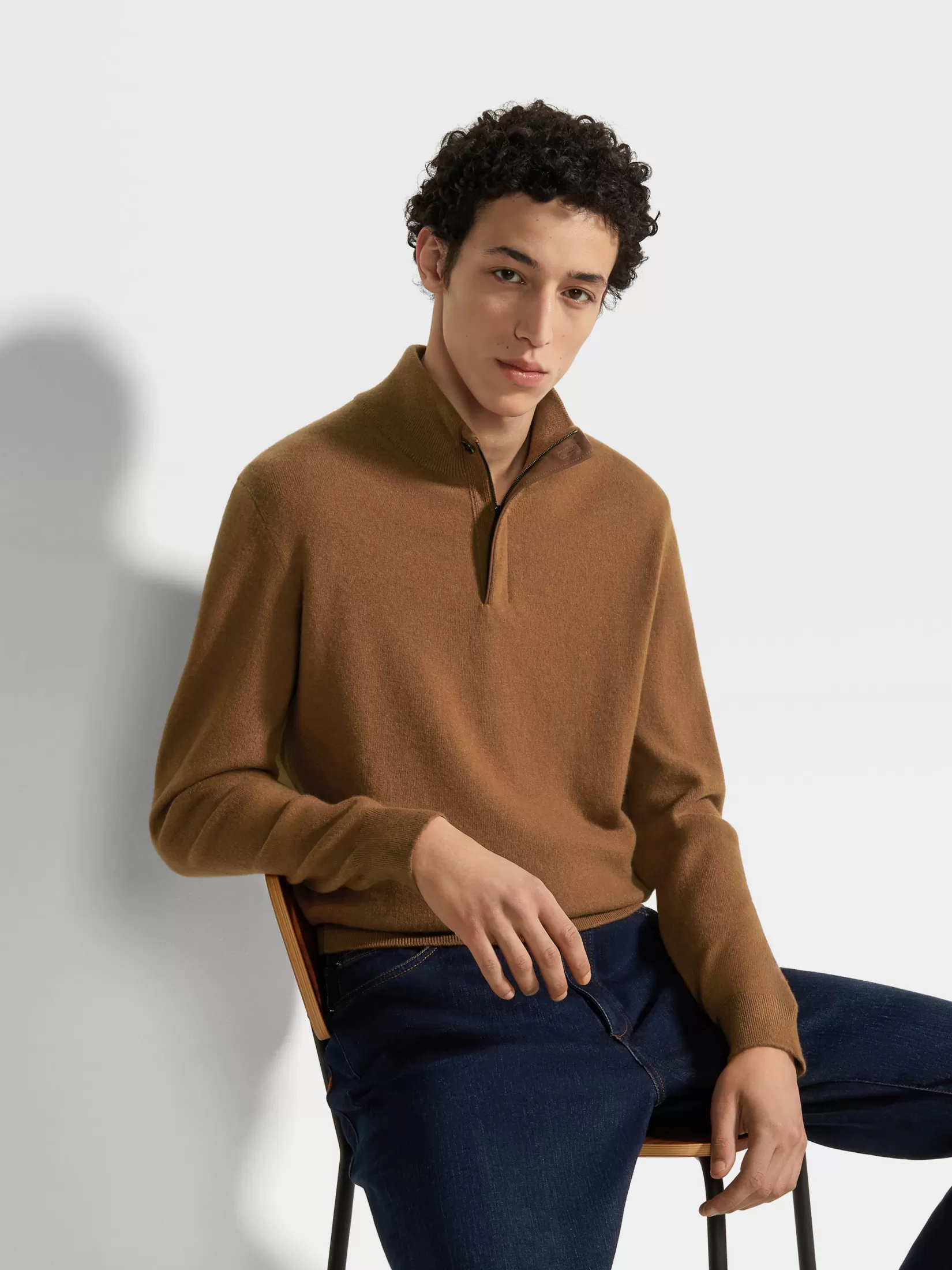 Outlet ZEGNA Jersey con Cuello de Chimenea y Cremallera en Oasi Cashmere Color Foliage Oscuro Mixto Foliageoscuromixto