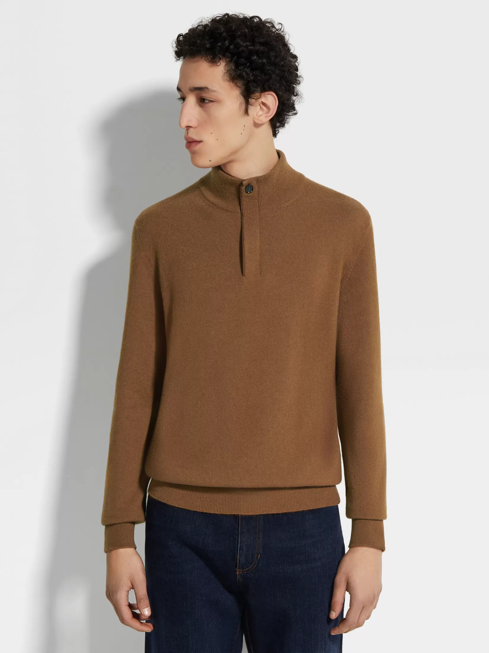 Outlet ZEGNA Jersey con Cuello de Chimenea y Cremallera en Oasi Cashmere Color Foliage Oscuro Mixto Foliageoscuromixto