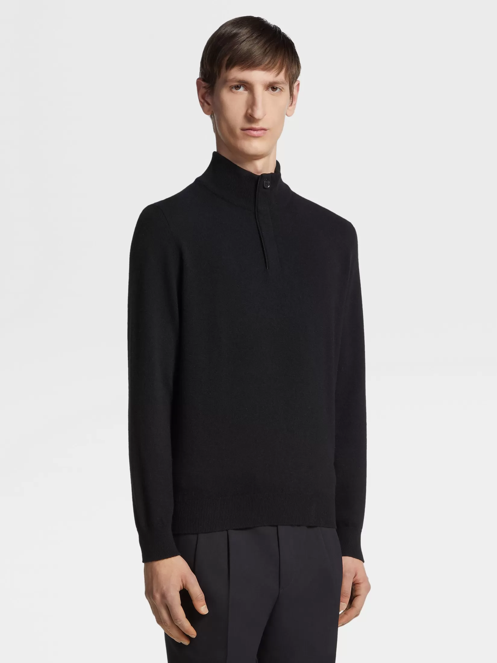 Store ZEGNA Jersey con Cuello de Chimenea y Cremallera en Oasi Cashmere Color Negro