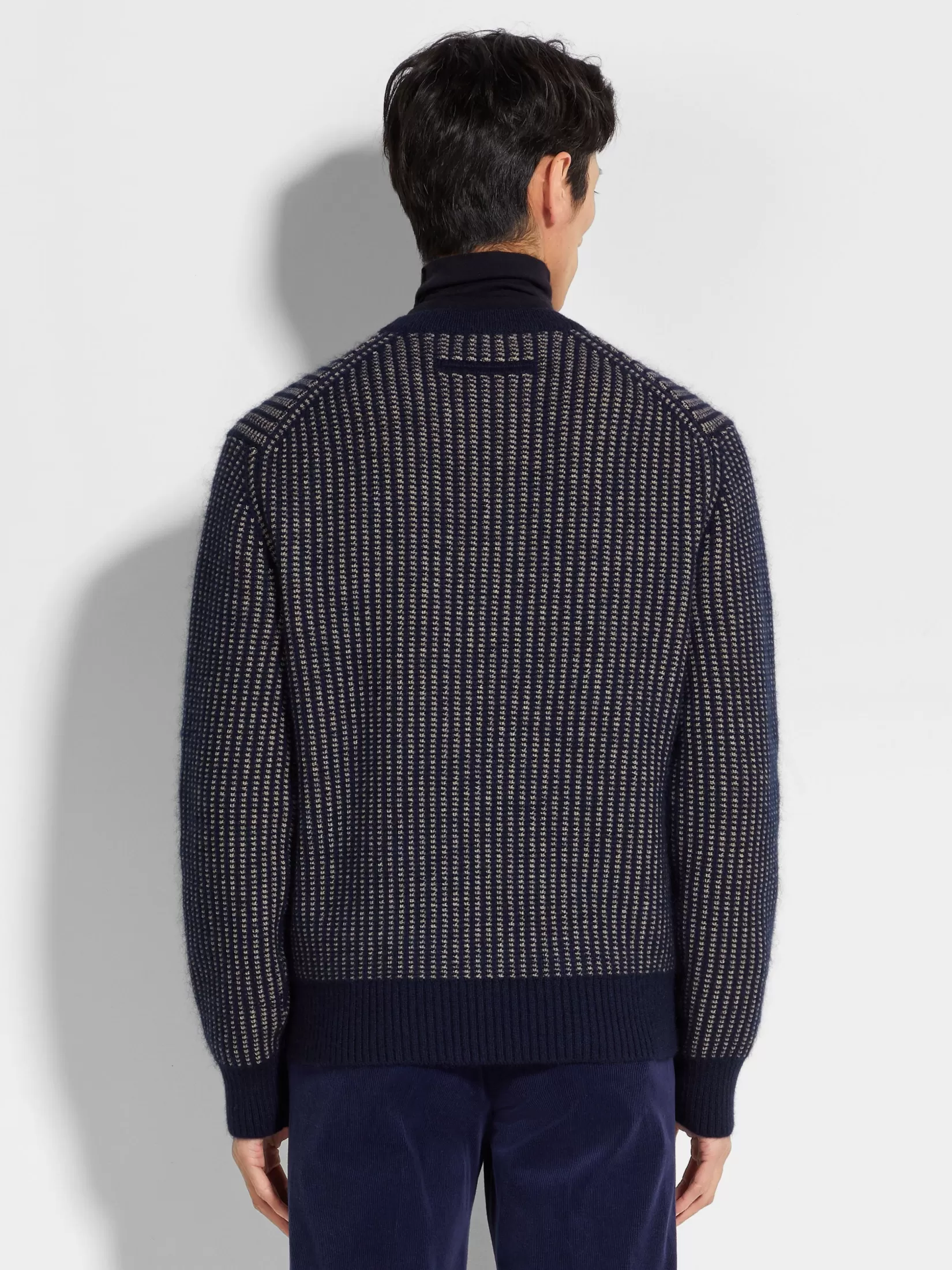 Store ZEGNA Jersey con Cuello Redondo de Cachemira, Mohair y Seda Azul Tinta y Gris Pardo Claro Azultinta/Pardoclaro