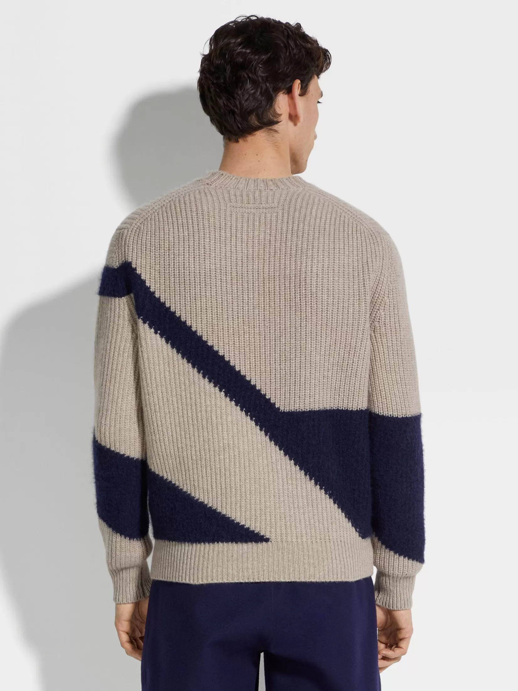 Sale ZEGNA Jersey con Cuello Redondo de Cachemira y Seda Gris Pardo Claro y Azul Tinta Pardoclaro/Azultinta