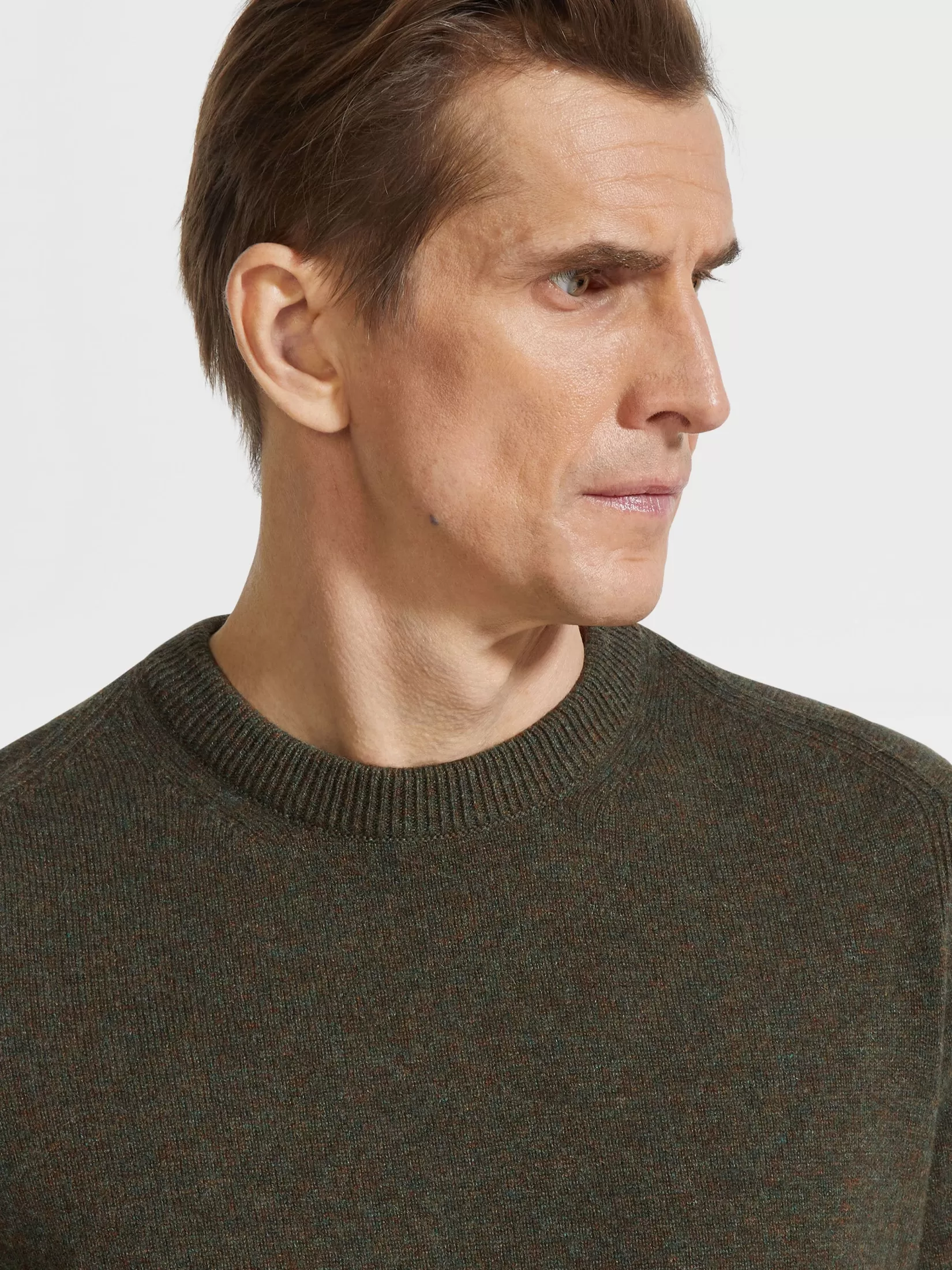 Flash Sale ZEGNA Jersey de Cuello Redondo en Oasi Cashmere Color Verde Militar Jaspeado Verdemilitarjaspeado