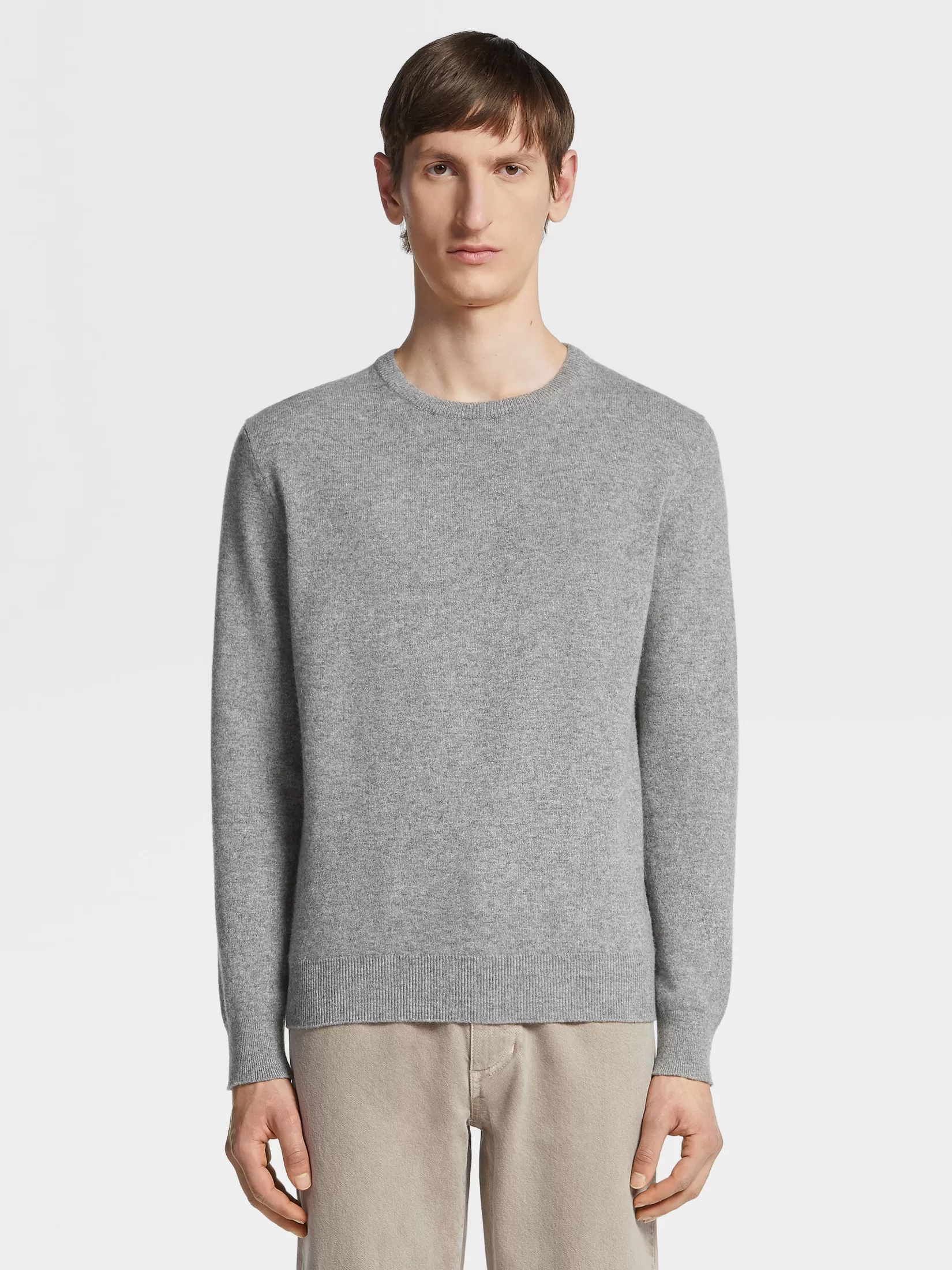 Hot ZEGNA Jersey de Cuello Redondo en Oasi Cashmere Gris Mixto Grismixto