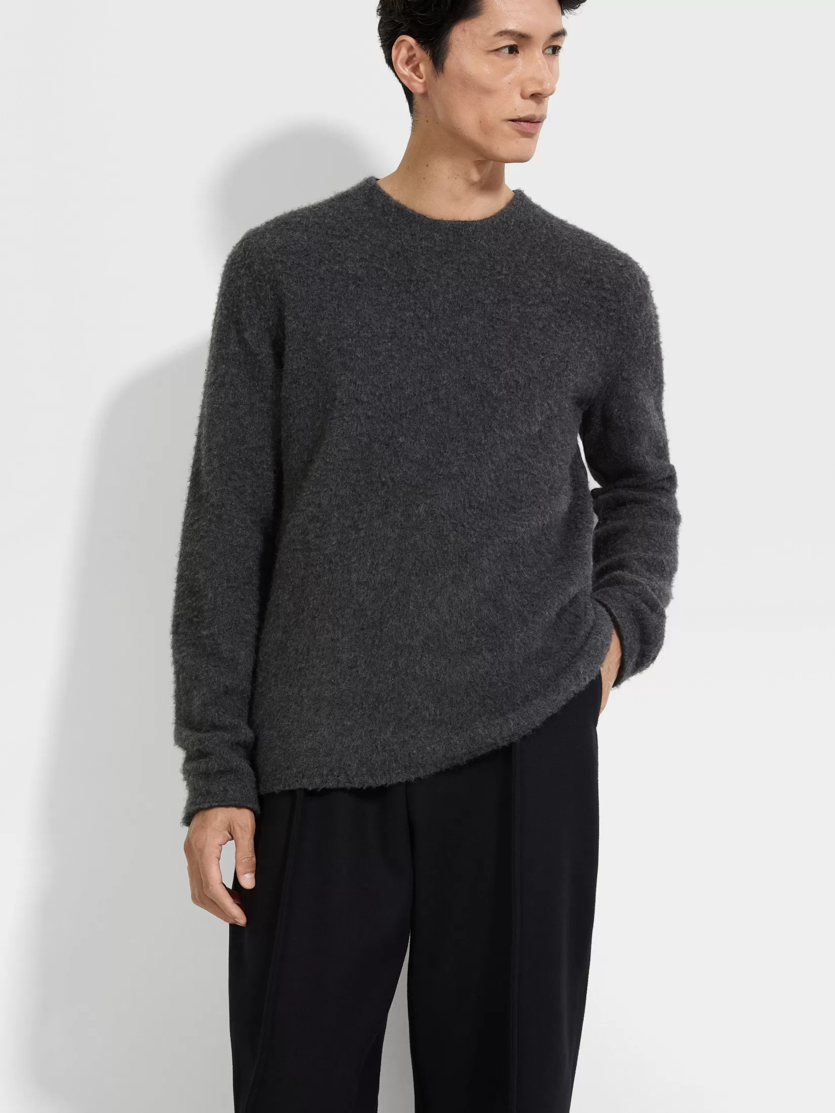 New ZEGNA Jersey de Cuello Redondo en Oasi Cashmere Gris Oscuro Mixto Grisoscuromixto