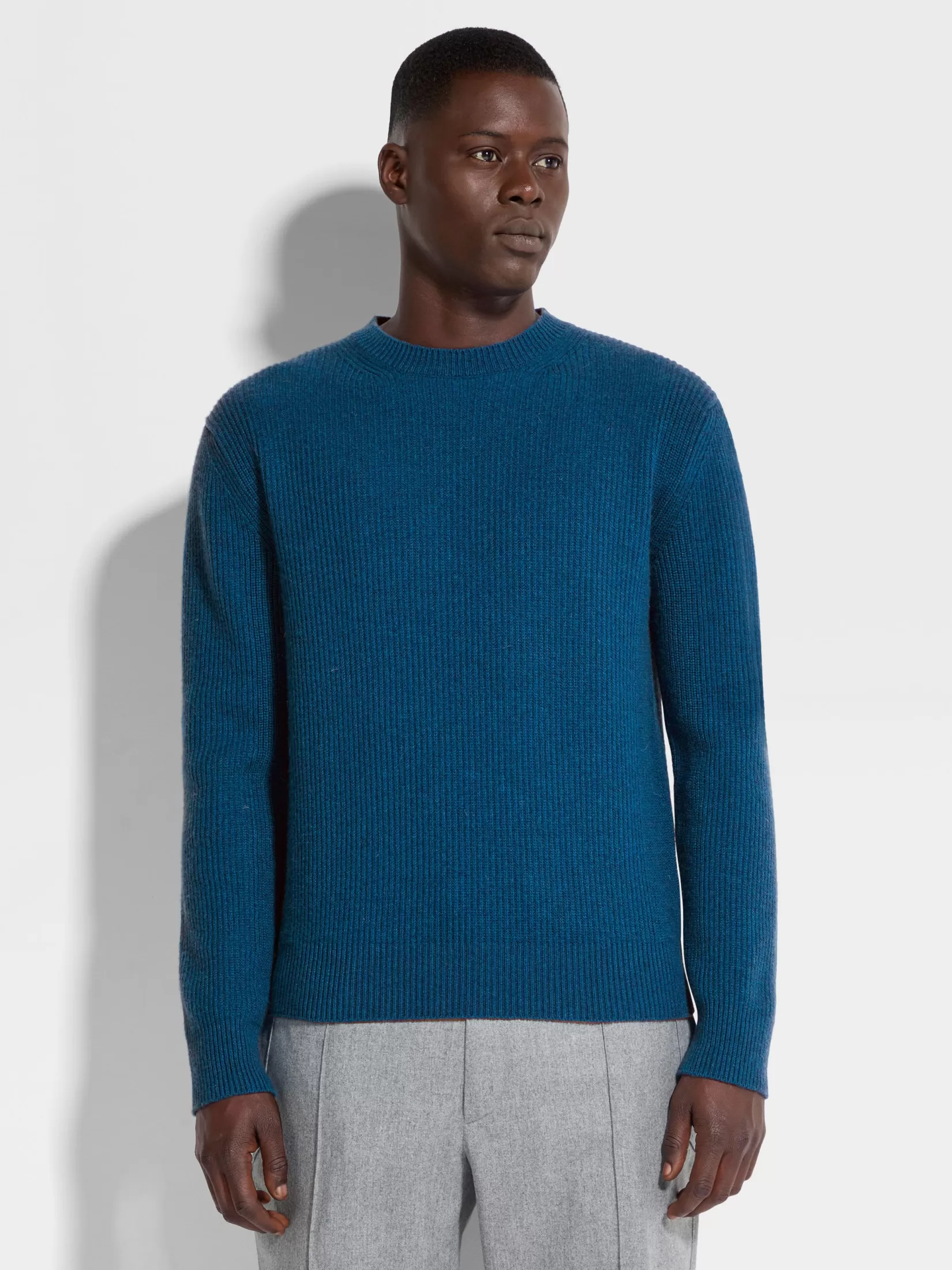 Online ZEGNA Jersey de Cuello Redondo en Oasi Cashmere Verde Azulado Brillante Verdeazuladobrillante