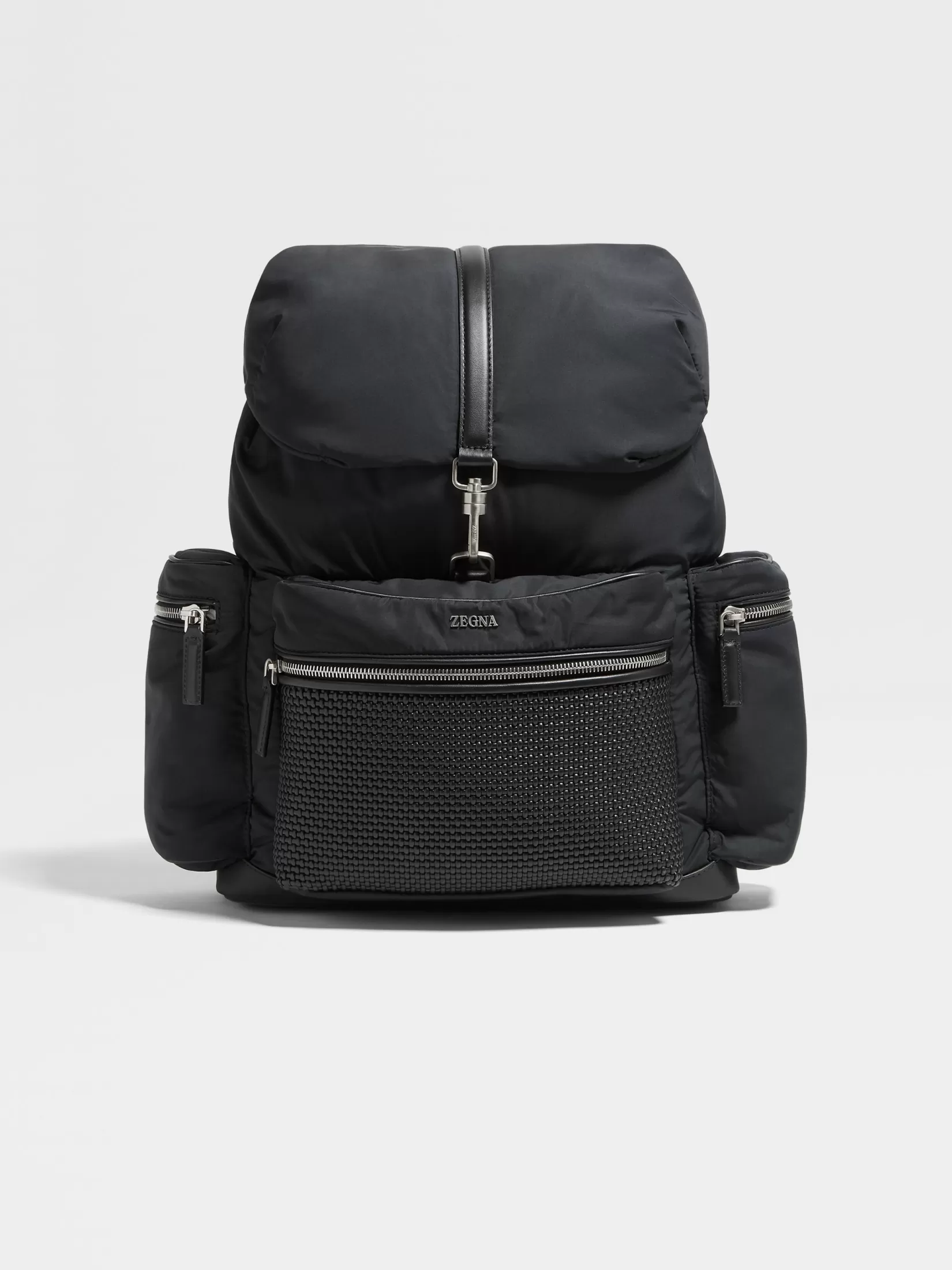 Online ZEGNA Mochila en Piel PELLETESSUTA™ y Tejido Técnico de Color Negro