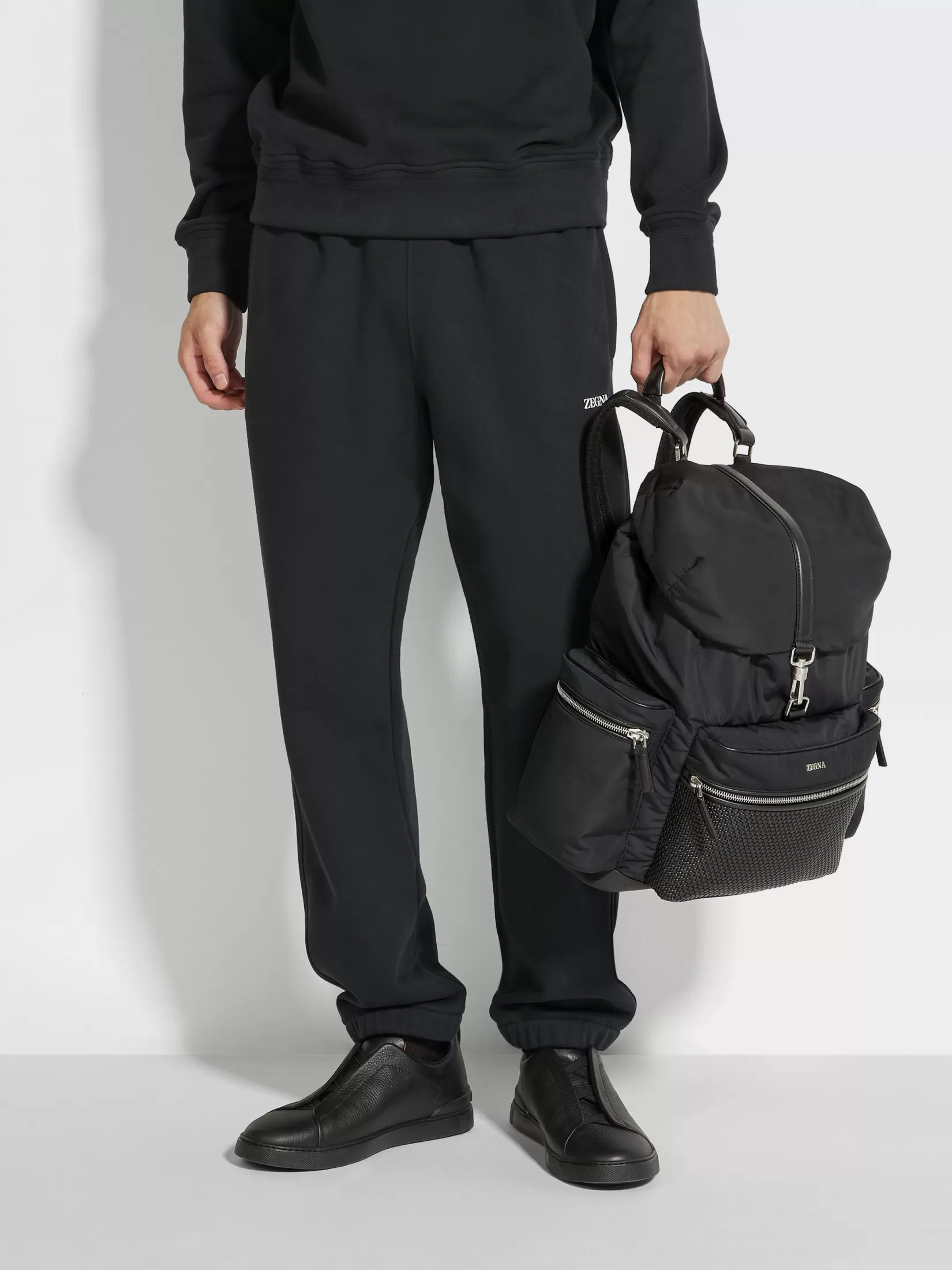 Online ZEGNA Mochila en Piel PELLETESSUTA™ y Tejido Técnico de Color Negro