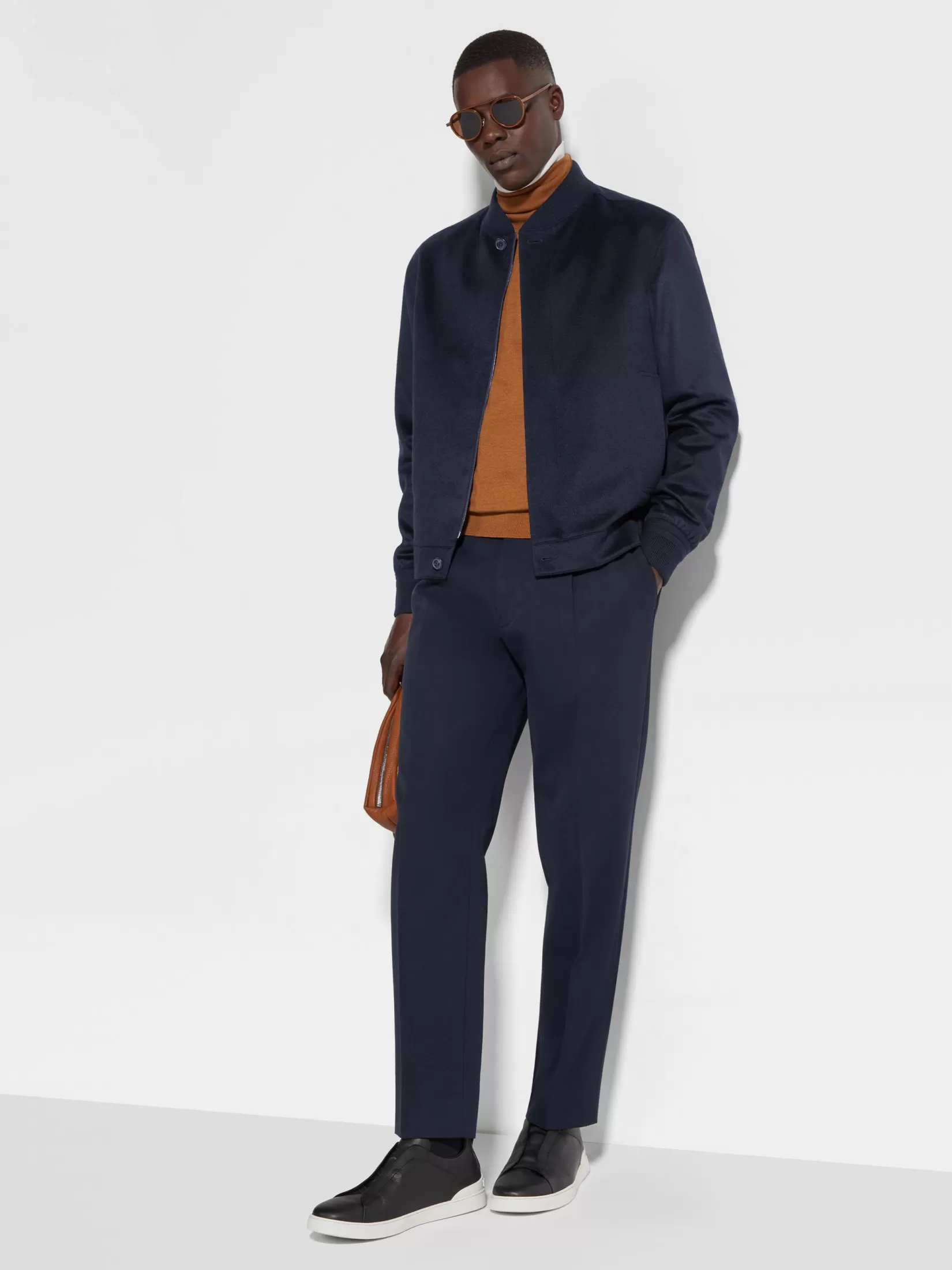 Online ZEGNA Pantalones de Lana y Algodón Color Azul Marino Azulmarino