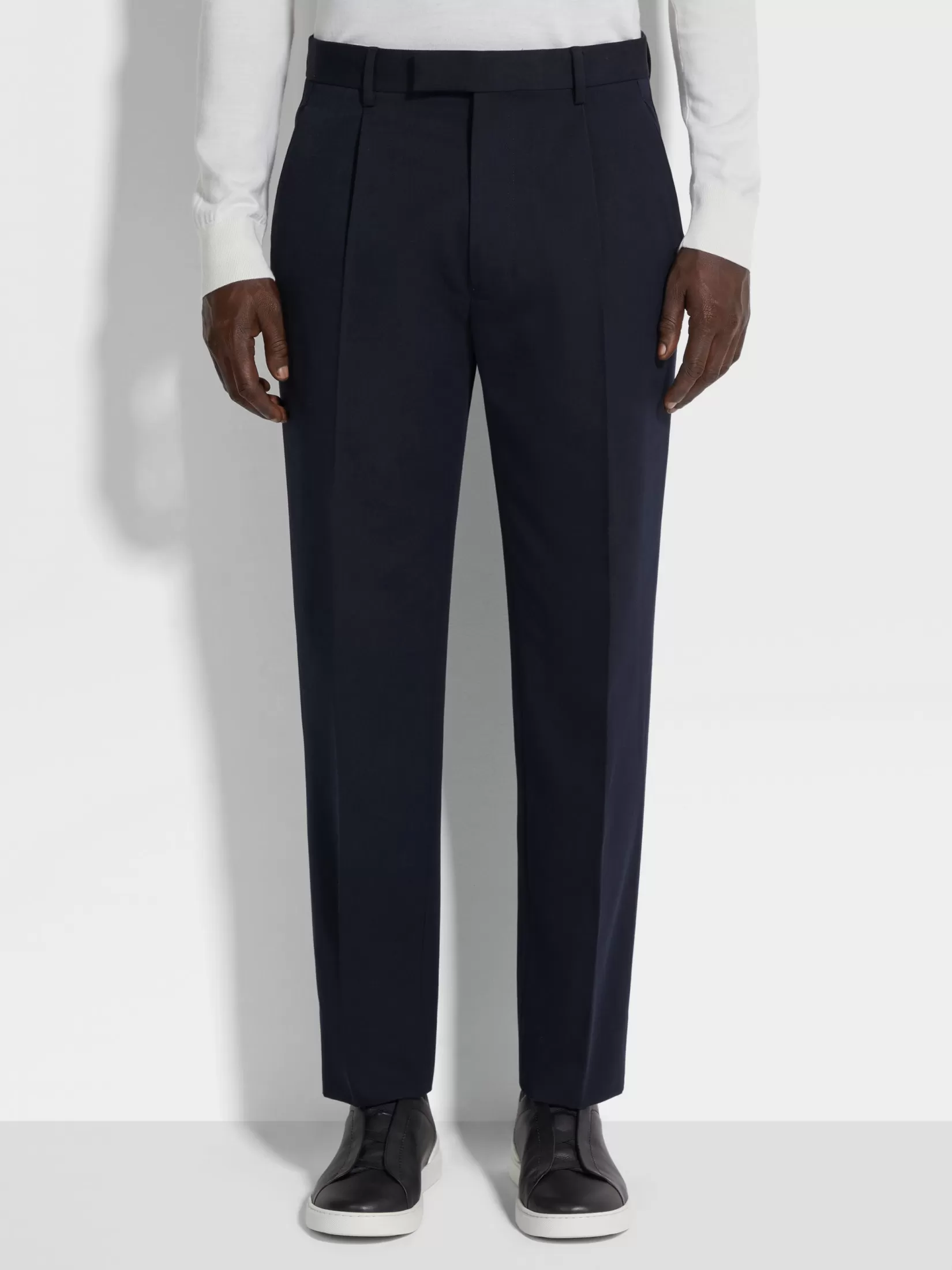 Online ZEGNA Pantalones de Lana y Algodón Color Azul Marino Azulmarino