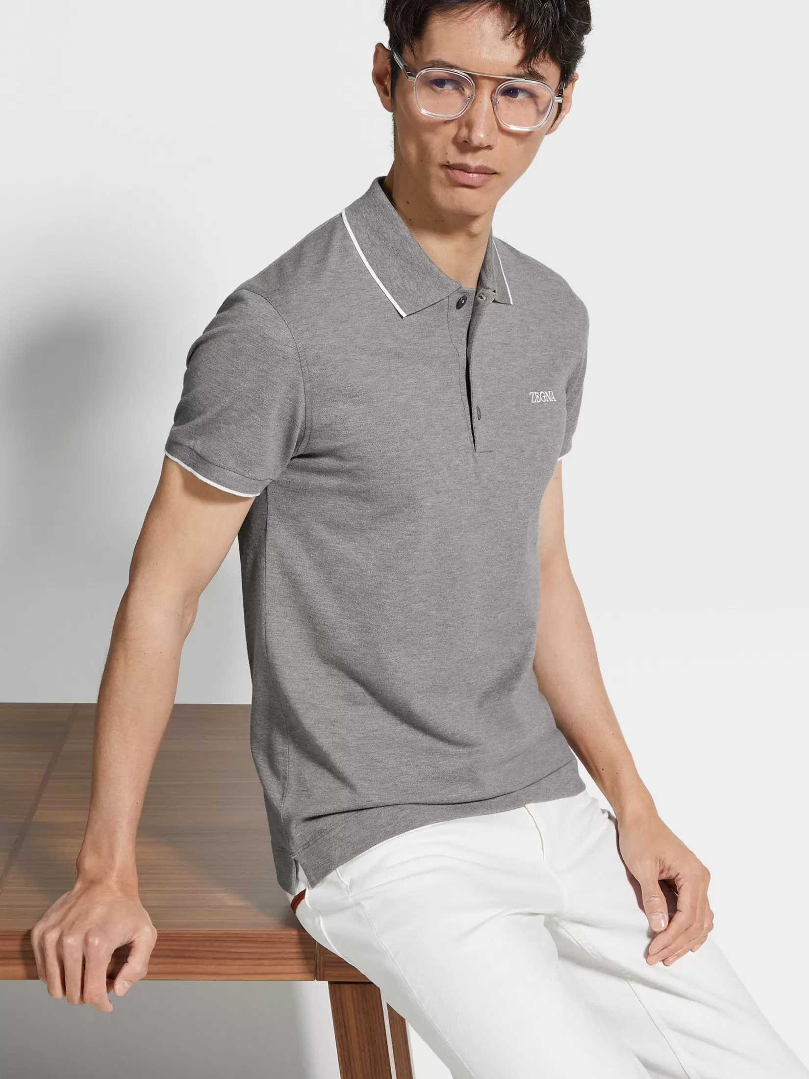 polo_de_algodn_elstico_gris_mixto_2.webp Best Sale ZEGNA Polo de Algodón Elástico Gris Mixto Grismixto