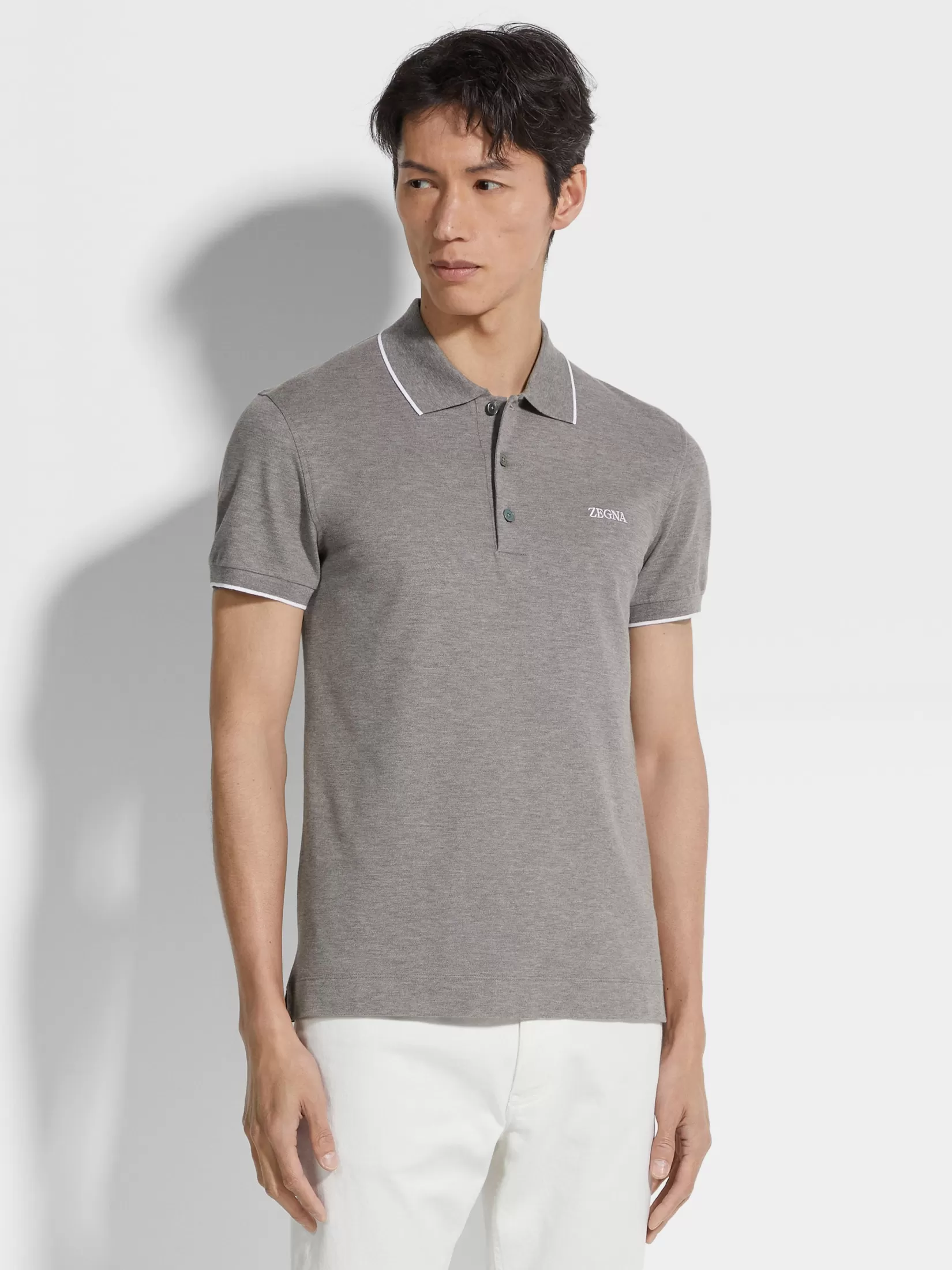 polo_de_algodn_elstico_gris_mixto_3.webp Best Sale ZEGNA Polo de Algodón Elástico Gris Mixto Grismixto