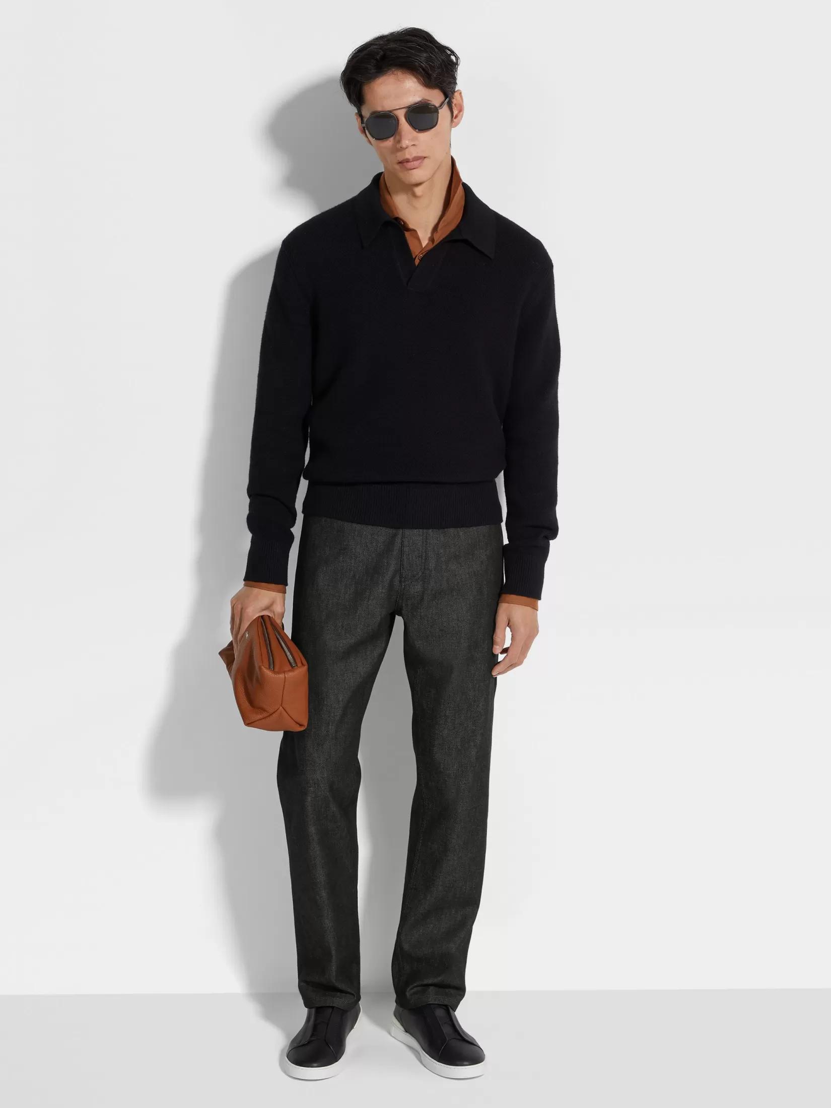 Clearance ZEGNA Vaqueros Roccia de Algodón Elástico y Cachemira Color Negro