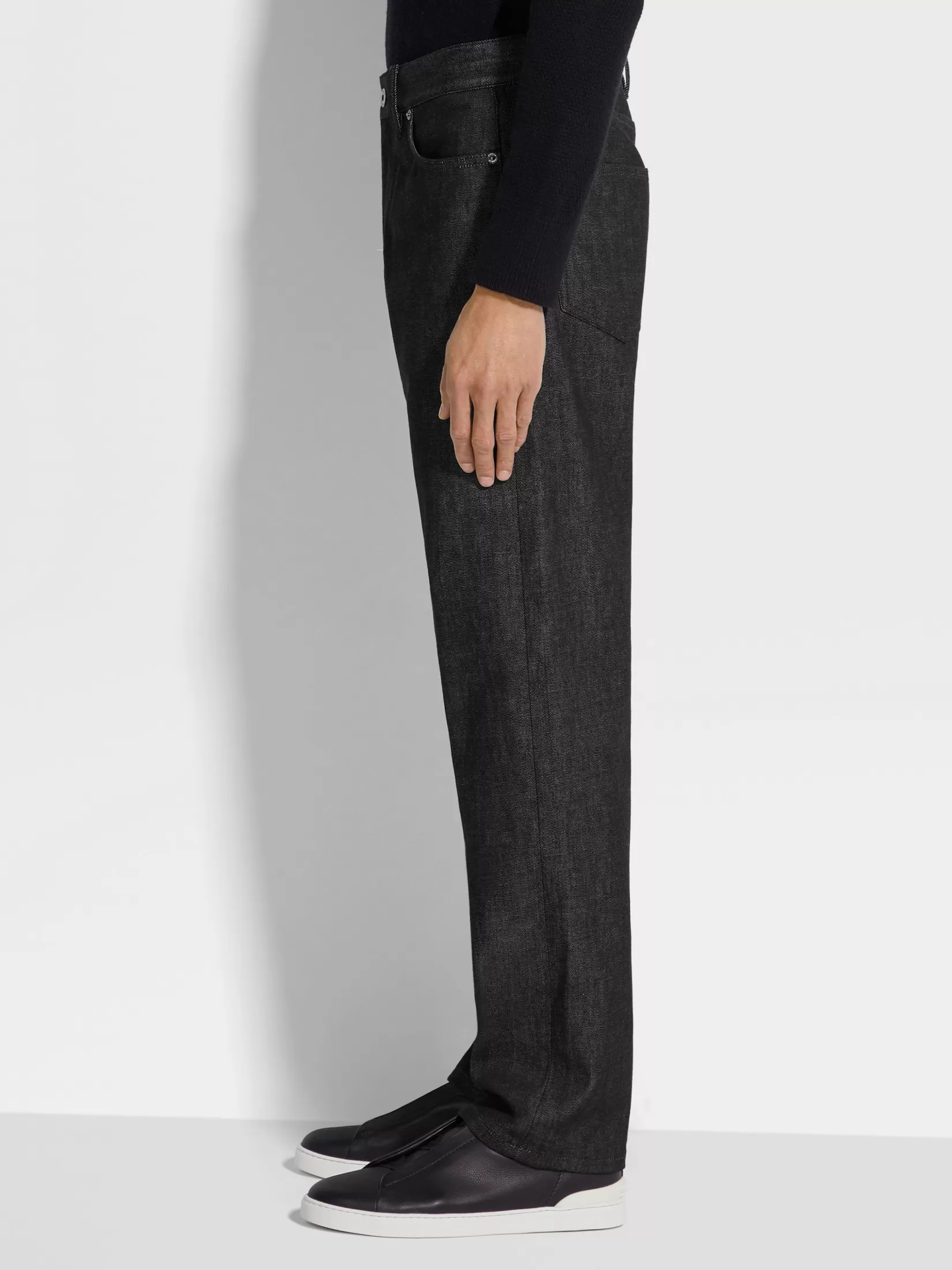 Clearance ZEGNA Vaqueros Roccia de Algodón Elástico y Cachemira Color Negro
