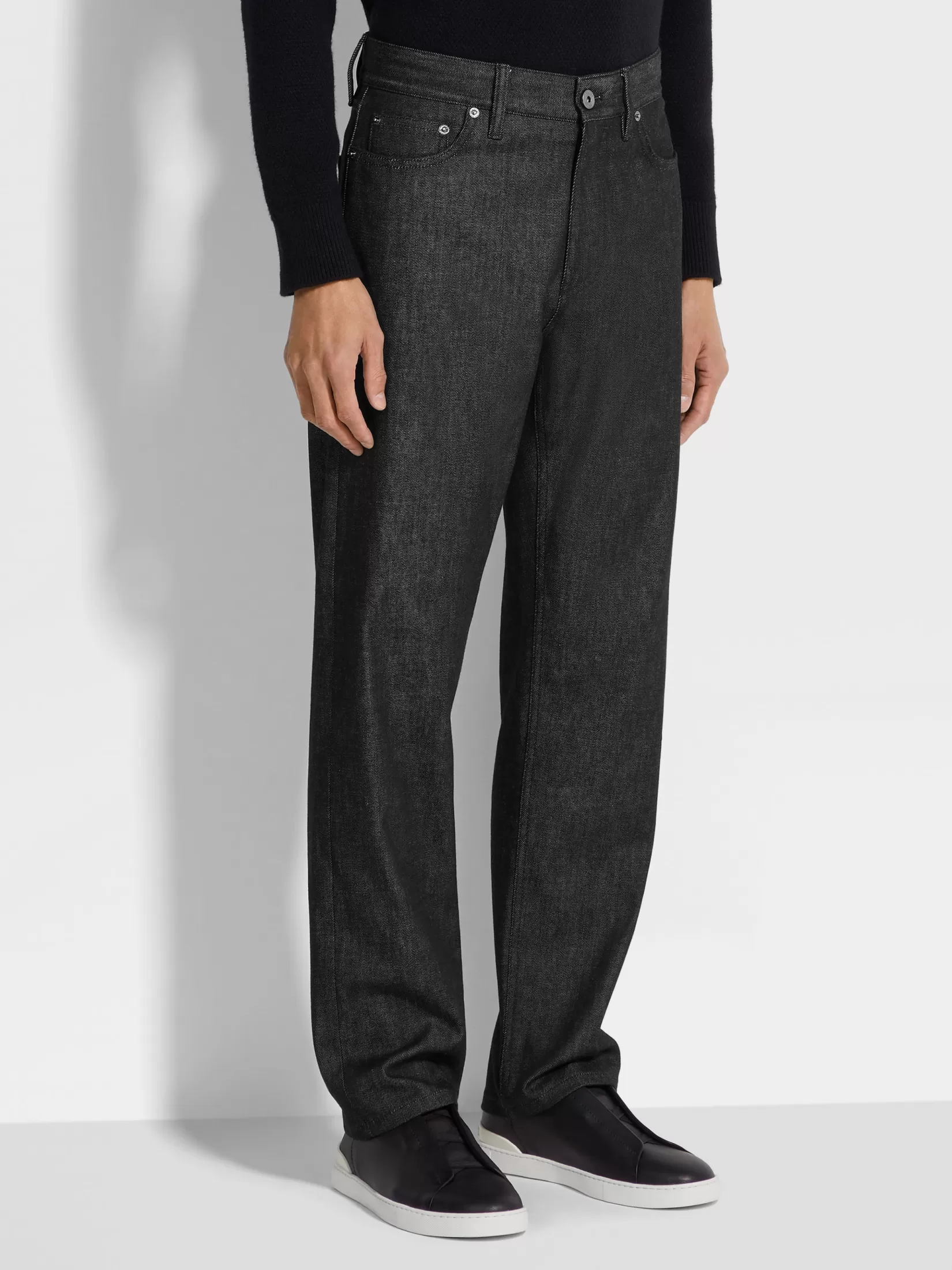 Clearance ZEGNA Vaqueros Roccia de Algodón Elástico y Cachemira Color Negro