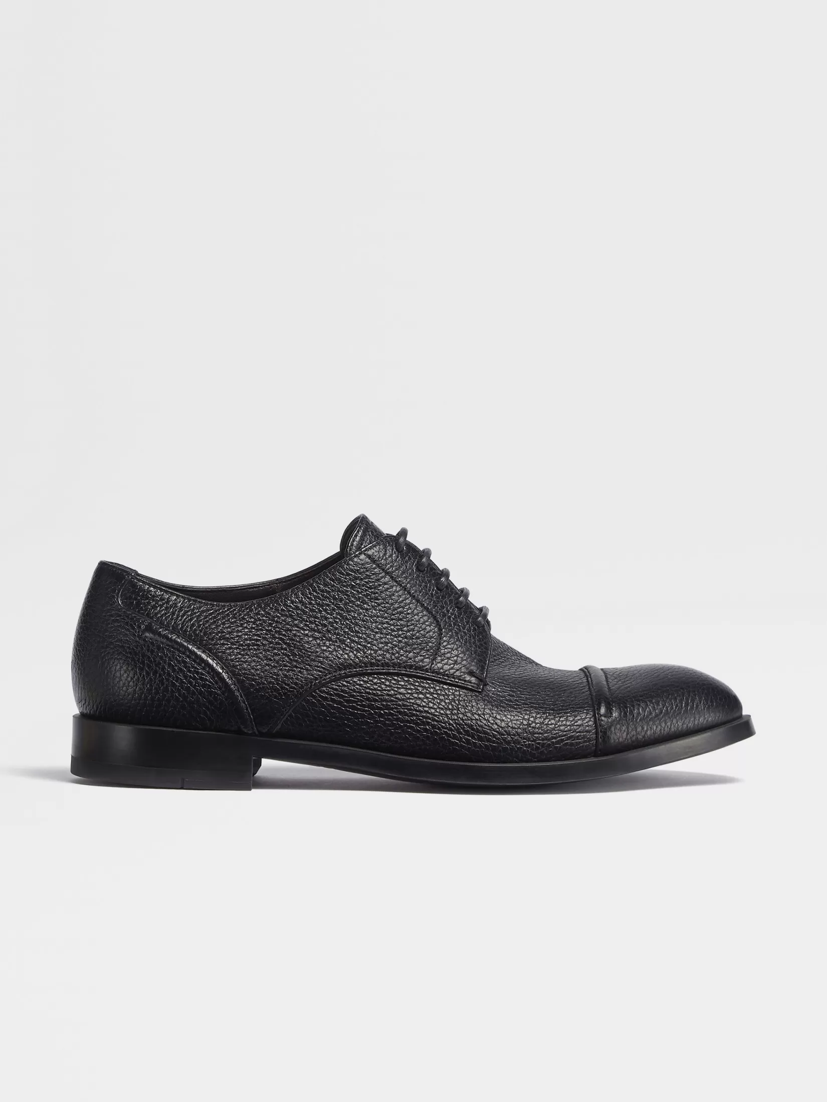 Outlet ZEGNA Zapatos Derby Siena Flex en Piel de Ciervo con Puntera Color Negro
