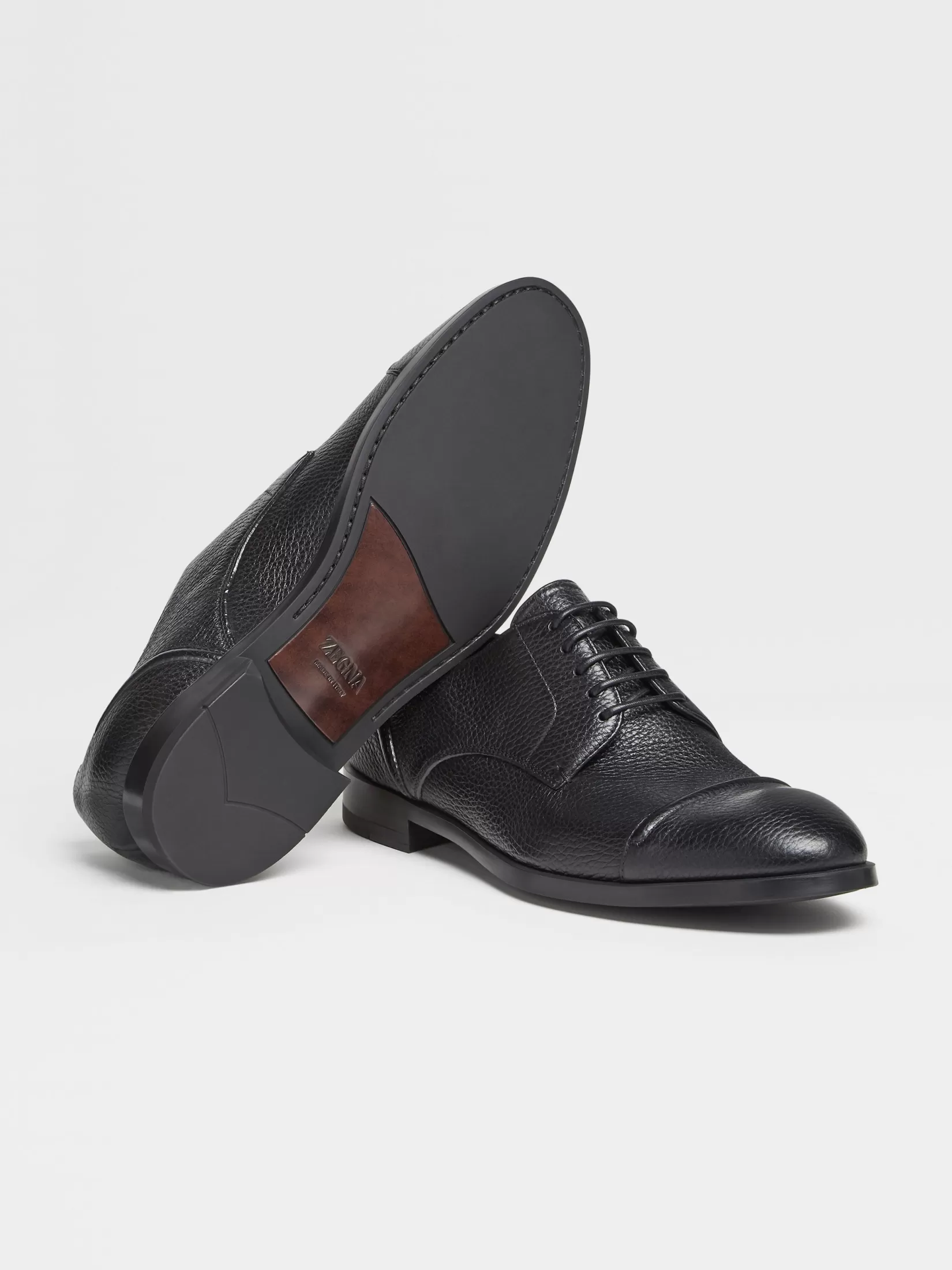 Outlet ZEGNA Zapatos Derby Siena Flex en Piel de Ciervo con Puntera Color Negro